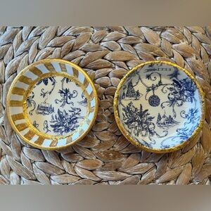 Hand painted and Decoupaged Decorative Blue and Gold trinket dishes